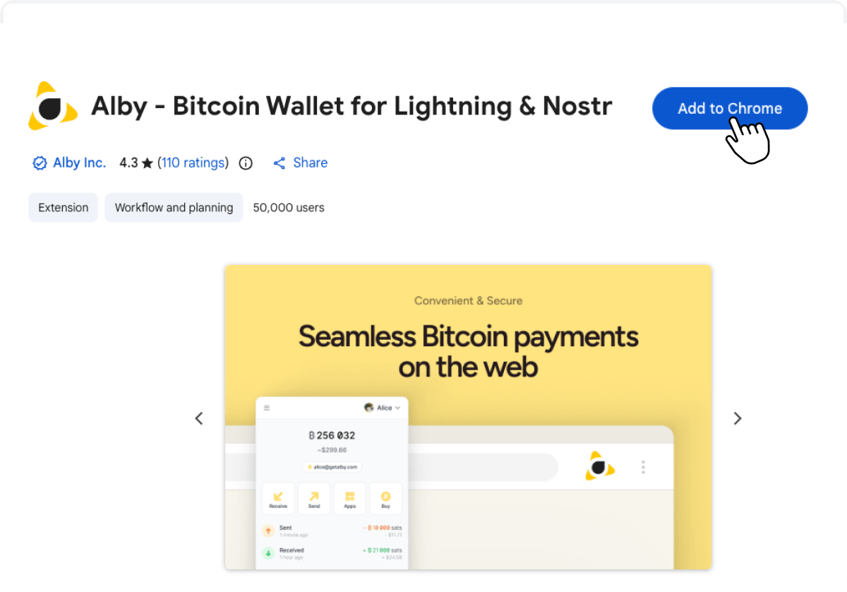 Screenshot of Alby on the addons store